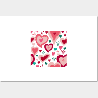 Red Pink Green Hearts with White Dots Posters and Art